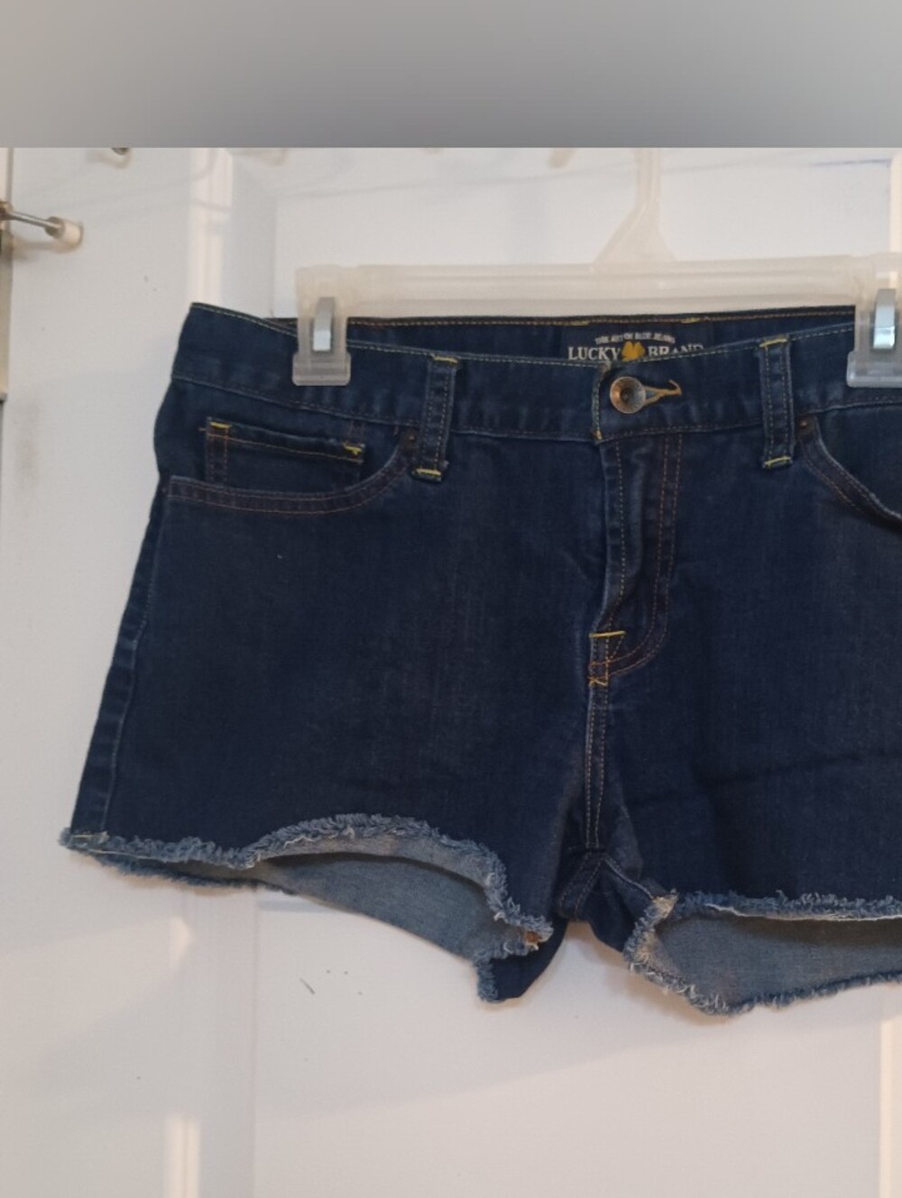 Lucky Brand Dark Indigo Frayed Hem Denim Shorts